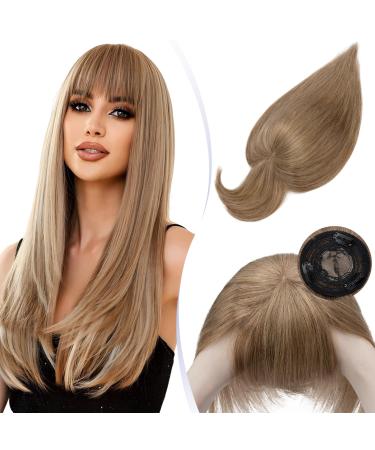 Human Hair Toppers with Fringe Pony Clip in Hair Toppers for Thinning Hair Women Real Hair Mono Base Toupee Hair Topper for Women Human Hair