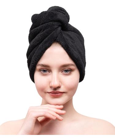 American Soft Linen  Non Microfiber Hair Towels for Women  Head Towel Cap  Hair Turban Towel Wrap for Long Curly Anti Frizz Hair  1 Pack  Black 1 - PACKED Black
