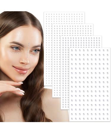 4 Sheets Face Gem Rhinestone Stickers Non-Piercing Stick on Fake Nose Stud Self-Adhesive Bling Punk Y2K Facial Jewelry for Halloween Birthday Party Festival- 2/2.5/3/4mm