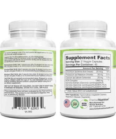 Herbal Nutrition Garcinia Cambogia for Weight Management and Kidney Stone Management, 2, 90 Count Bottles 180 Capsules 60% and 95% HCA Blend Dosing 700mg - 2400mg - Buy Online on GoSupps.com