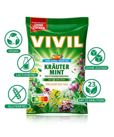 Vivil Herbal Mint Coughing Candies - Sugar-Free & Vegan | 23 Herbs | 15 Bags (120g) - International Shipping - Buy Online on GoSupps.com