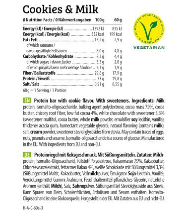 Hej Bar Protein Snack - Low Sugar Vegan Protein Bars | 19.8g Protein & 199kcal | 12x60g Cookies & Milk - No Palm Oil - Buy Online on GoSupps.com