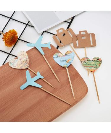 36 Pieces Travel Themed Cupcake Toppers Set Airplane Cupcake Toppers Map Heart Cake Toppers for Travel Themed Baby Shower Party Decorations (Blue and Brown) - Buy Online on GoSupps.com