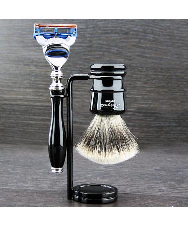 Luxury Shaving Set - 5 Razors Silver Tip Razor Badger Hair Brush & Chrome Stand - International Shipping Available - Buy Online on GoSupps.com