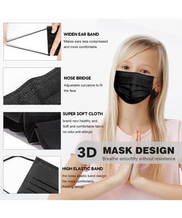 100PCS Kids Black Disposable Face Masks | Breathable Children's Safety Masks for Protection Against Air Pollution and Dust - Buy Online on GoSupps.com