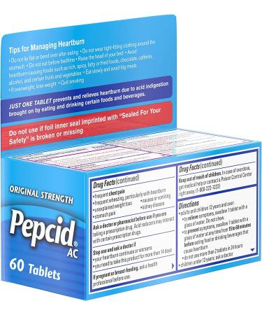 Pepcid AC Original Strength Heartburn Relief Tablets - 60 Count Pack - Fast-Acting Acid Indigestion Relief - Buy Online on GoSupps.com