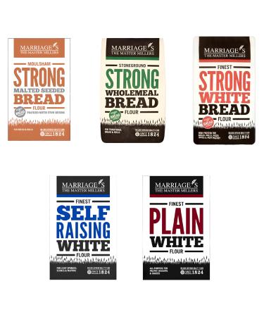 Marriages Flour Pick N Mix | Choose From 5 Flavours | Strong White Bread Plain-White Self Raising-White Strong-Stoneground Moulsham-Strong Malted - Pack of 4