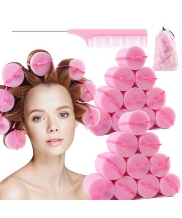 Jumbo Foam Sponge Hair Roller Soft Sleeping rollers Curvy Wavy Hairstyle Curling Hair Styling Tools 24 Pieces Use For Long Hair Short Hair Ladies And Children 2X2.75(pink) Pink24