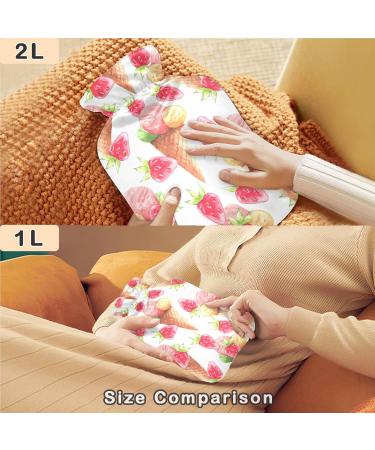 Naanle Watercolor Hot Water Bottle - 1L Transparent Strawberry Ice Cream Design for Pain Relief & Therapy | Ideal for Bed Hands & Feet - Buy Online on GoSupps.com
