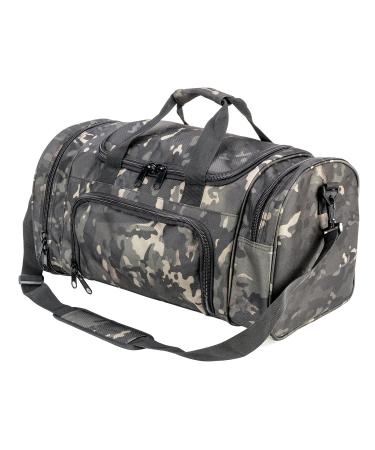 PANS Military Waterproof Duffel Bag Tactical Outdoor Gym Bag Army Carry On Bag with Shoes Compartment,Molle System,Shoulder Bag&Handbag for Sports Travel Camping Hunting(Black-multicam)