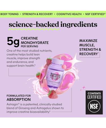 Lemme Creatine Monohydrate Gummies for Women and Men 5g Dose to Support Lean Muscle Strength Recovery Cognitive Health w/Ginseng for Absorption Sour Strawberry NSF Certified 60 Gummies - Buy Online on GoSupps.com