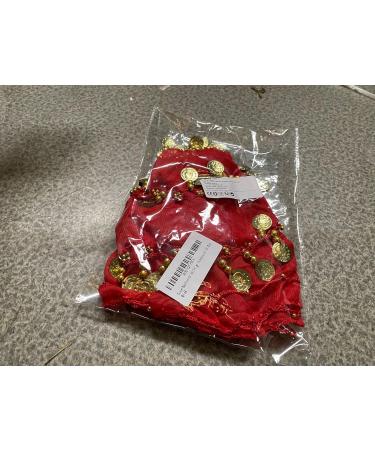 Womens Belly Dance Hip Scarf & Chiffon Towel - Red Coin Belt Costume with Sequins | International Shipping - Buy Online on GoSupps.com