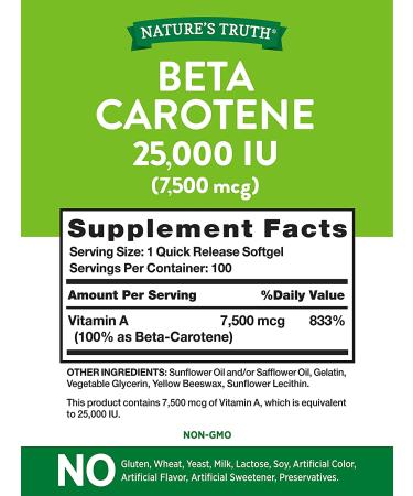 Nature's Truth BetaCarotene 25000 IU Vitamin A Softgels - 100 Count - Buy Online on GoSupps.com