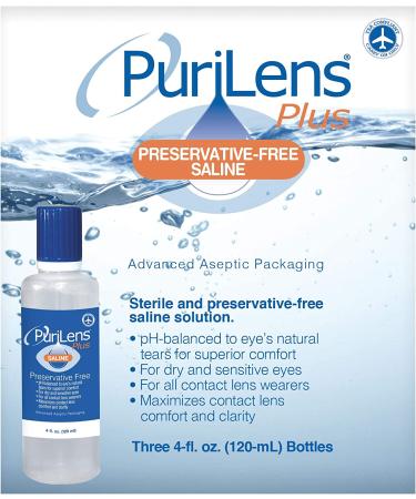 PuriLens Plus Preservative Free Saline 4 Fl Oz (120mL) - Pack of 3 Bottles - Buy Online on GoSupps.com