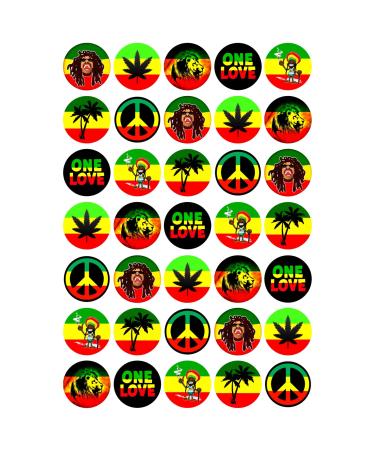 35 x Reggae Rasta Mix Edible Wafer or Icing Cupcake Toppers Fun Weed Themed Party Cake Decorations Perfect For Brownies Cookies Muffins & More! (Premium Icing Sheet)