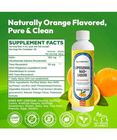 NAD+ Liquid Supplement - Liposomal NAD+ Boost for Healthy Aging Longevity & Cellular Energy - Nicotinamide & Resveratrol Complex for Brain & Mitochondrial Support - Vegan Sugar Free 4 fl oz 4 Fl Oz (Pack of 1) - Buy Online on GoSupps.com