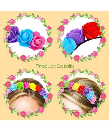 Floral Wedding crown PROUSKY Rose Flower Crown Hair Wreath Floral Headband Flower Hair Accessory Suitable for Wedding Parth Mother's Day Birthday Daily Wear Rainbow - Buy Online on GoSupps.com
