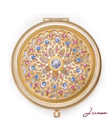 Jinvun 24k Gold Electroplate Makeup Mirror - Luxury Round Vanity Mirror for Women - Compact Cosmetic Mirror with Diamonds - Perfect Gift Idea - Buy Online on GoSupps.com
