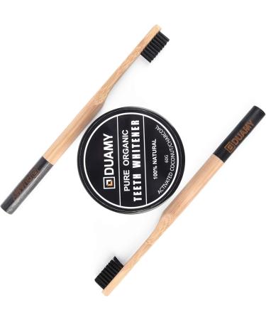 Duamy Activated Carbon Powder for Teeth Whitening - Natural Coconut Formula + 2 Toothbrushes with Activated Carbon Bristles (60g) - Buy Online on GoSupps.com