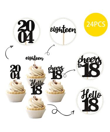 24 PCS 18th Birthday Cupcake Toppers Hello Cheers 18 Eighteen Since 2004 Cupcake Picks 18th Birthday Party Cake Decorations Supplies Black A Black 18th - Buy Online on GoSupps.com