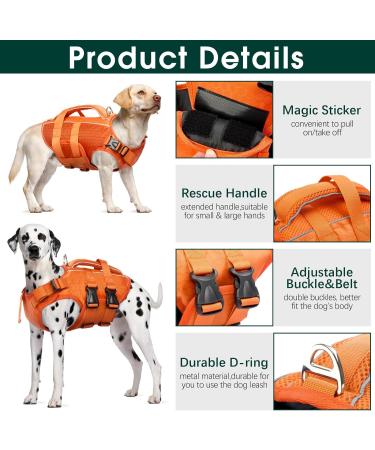 Kuoser Adjustable Ripstop Dog Lifeguard Vest for Small & Large Dogs - High Floating Capacity Pet Swimming Suits in XL Orange - Buy Online on GoSupps.com