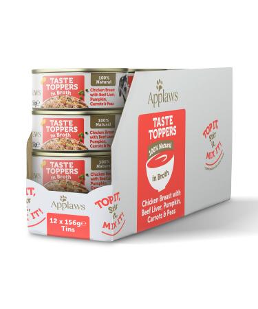 Applaws 100% Natural Adult Wet Dog Food Chicken Breast with Beef Liver and Vegetables in Broth Tin (12 x 156g) Beef Liver/Veg and Rice Single