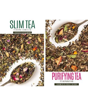  CAMINO DE CABRAS SLIM TEA & DETOX TEA Gift Set - Liver Detox Herbal Tea Draining - Green Tea Turmeric Ginger Dandelion Mate Goji Berry Papaya Cardamom - Natural Ingredients - Loose Leaf Tea 2 x 100g - Buy Online on GoSupps.com