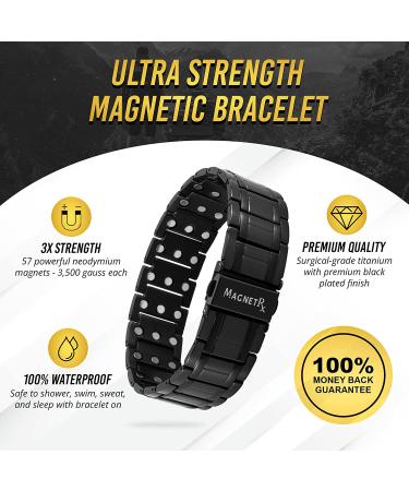 MagnetRX Titanium Magnetic Bracelet - 3X Strength for Arthritis and Carpal Tunnel Pain Relief - Men's Magnetic Therapy Bracelet with Premium Clasp - Adjustable Length - Black - Buy Online on GoSupps.com