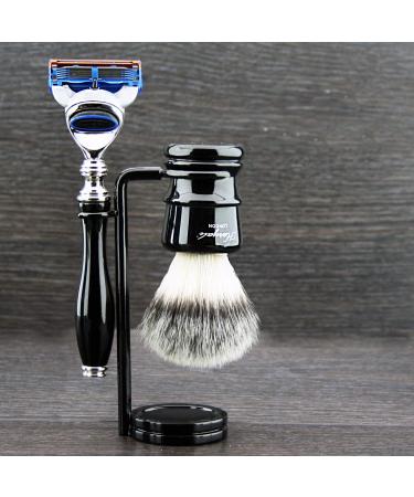 Replacement shaving set 5-edge including synthetic hair brush chrome-plated stand 3-piece set
