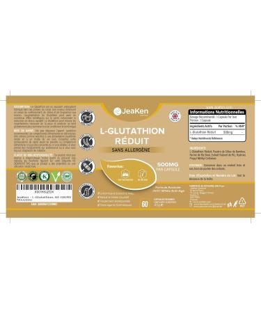 JeaKen - L-Glutathione Reduced - Detoxification Support - Free Radical Neutralizer with Anti-Aging Effects - Improves Uneven Skin Tone - Allergen-Free & Bioavailable - 60 Vegan Capsules - Buy Online on GoSupps.com