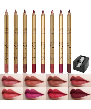 Wismee Lip Liner Pencil Set 8 Colors Professional Matte Lipliner with Sharpener Waterproof Long Lasting Smooth Natural Filler Contour Shaping Lip Makeup for Woman Soft Lip Liner Pen Makeup Cosmetic Set C