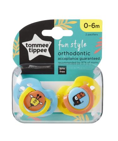Tommee Tippee Fun Style Pacifiers 0-6m - BPA-Free Silicone Binkies (2 Count) - Varied Colors and Designs - Buy Online on GoSupps.com