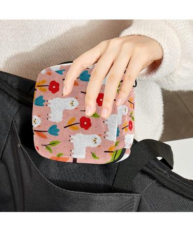 Alpaca Flower Pattern Menstrual Cup & Pad Storage Bag | Travel-friendly Organizer for Sanitary Napkins | Large Capacity & Portable Design in Color 1 - Buy Online on GoSupps.com