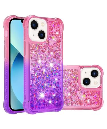 Tivenfezk nadoli glitter drive sand shell for iPhone 15 plus silicone shockproof gradient colored waterfall cell phone shell transparent bumper protective cover liquid transparent case iPhone 15 plus pink purple