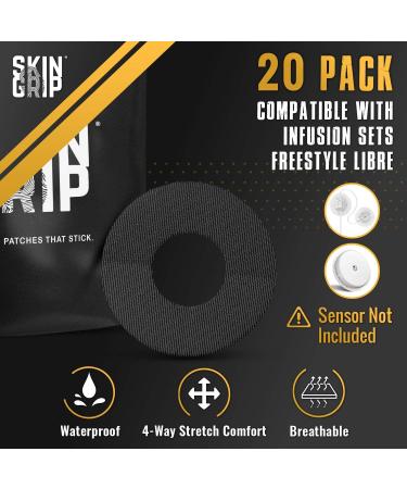 Skin Grip CGM Patches 20-Pack for Infusion Set/Freestyle Libre - Waterproof & Sweatproof Adhesive Tape for 10-14 Days - Black - Buy Online on GoSupps.com