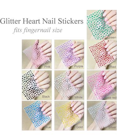 10 Sheets Valentines Day Glitter Nail Art Stickers Decals Self-Adhesive Colorful Love Heart Nail Supplies Nail Art Design Decoration Accessories - Buy Online on GoSupps.com