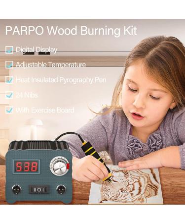Wood Burning Kit with Digital Adjustable Strap and 24pcs Pyrography Pen Nib - Perfect Gift for Adults, Teens, and Kids | Double Pen Design in Black/Grey - Buy Online on GoSupps.com