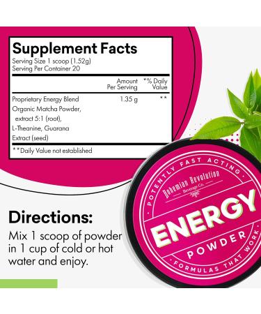 Energy Powder with Natural Caffeine | Focus & Brain Boost Nootropic | No Sugar No Crash | Matcha Guarana L-Theanine | Plant-Based Energy (20 Servings - Buy Online on GoSupps.com