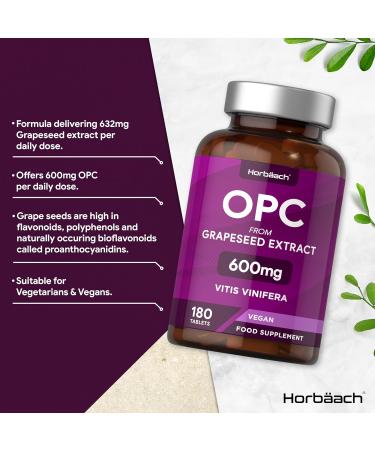 OPC Grape Seed Extract 600mg - 180 Vegan Tablets | 95% Pure OPC Supplement by Horbaach | International Shipping Available - Buy Online on GoSupps.com