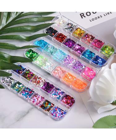 Kalolary 36 Boxes 3D Heart Nail Art Sequins Glitter - Colorful Holographic Sparkle for Valentine's Day Nail Art & Makeup - Buy Online on GoSupps.com