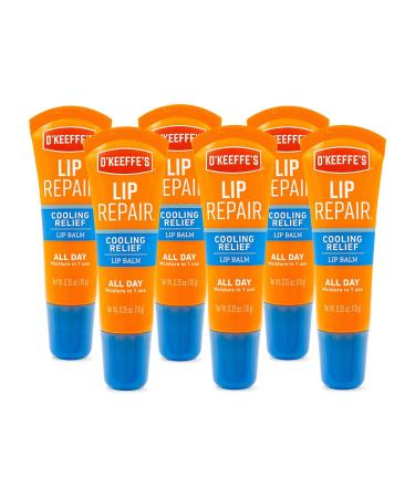 O'Keeffe's Cooling Relief Lip Repair Lip Balm for Dry, Cracked Lips, .35 Ounce Tube, (Pack of 6) 6- Pack .35 oz.