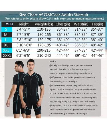 OMGear 2mm Neoprene Shorty Wetsuit for Adults - Front Zipper, UV Protection - Black & Aqua - X-Large - Buy Online on GoSupps.com