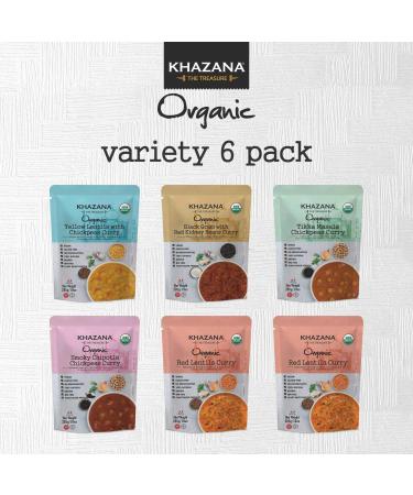 Khazana Organic Ready to Eat Indian Meals Variety Pack | 6 x 10oz Pouches | Non-GMO, Vegan, Gluten-Free & Kosher | Authentic Cuisine in 90 Seconds - Buy Online on GoSupps.com