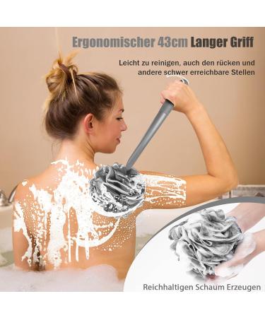 Rolizoe Loofah with Handle & Stem Back Brush - Gray & White Bathing Set | Deep Cleaning Shower Sponge 43cm - Buy Online on GoSupps.com