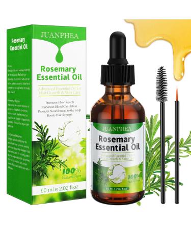 JUANPHEA Rosemary Essential Oil Organic Rosemary Oil for Hair Growth (2.02 fl oz) Rosemary Mint Scalp & Hair Strengthening Oil for Eyelashs Eyebrows Face Skin Care Body Massage