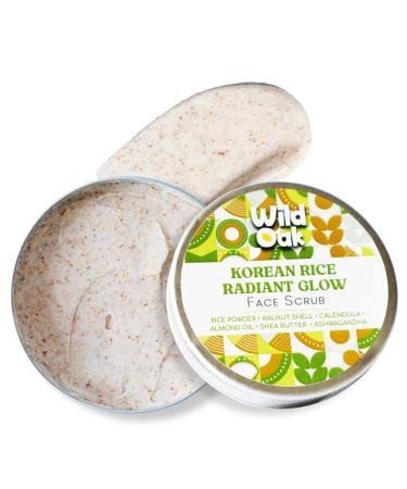 WildOak Korean Rice Scrub for Face & Body | Glass Skin | 4x Power of Shea Butter Calendula Ashwagandha & Licorice | Skin Tone & Removes Dead Skin Cells | Hydrating & Moisturizing Face Scrub | 3.52oz Korean Rice Face & Body Scrub 3.53 Ounce (Pack of 1)