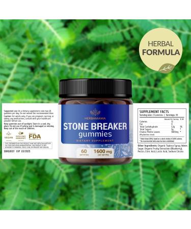 HERBAMAMA Chanca Piedra Stone Breaker Gummies - 1600mg Chanca Piedra for Urinary Tract Cleanse Detox - Vegan Non-GMO Kidney Support Supplement - 60 Pectin-Based Blueberry-Flavored Chews - Buy Online on GoSupps.com