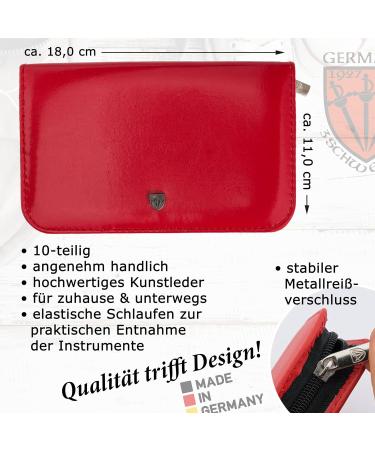 Three Swords Germany 10 pcs Travel Nail Care Set 'Spezia' - Red Synthetic Leather Case with Scissors Pliers Tweezers & Glass Nail Files | International Shipping Available - Buy Online on GoSupps.com