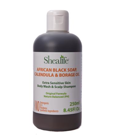 African Black Soap Liquid Calendula Borage Coconut Oil. No SLS Detergents & Parabens. Sensitive Skin types 250ml