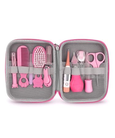 Baby Grooming Kit  11 in 1 Portable Baby Safety Care Set with Hair Brush Comb Nail Clipper Nasal Aspirator etc for Nursery Newborn Infant Girl Boys Keep Clean(Pink) (Pink)